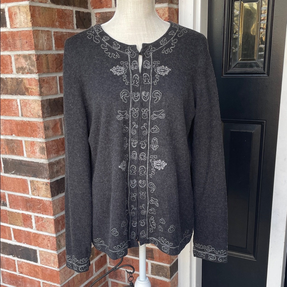 Laura Ashley‎ Embroidered Cashmere Blend Cardigan Sweater
